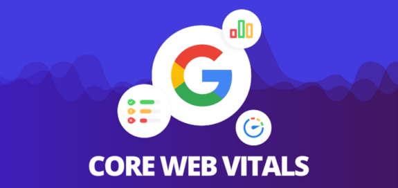 Core web vitals. An icon of Google with some analytics icons surrounding it.